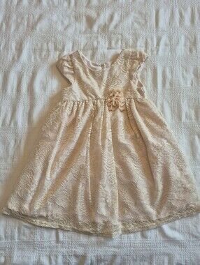 Mia & Mimi girls size 3T dress light pink with cream lace overlay rosette EUC
